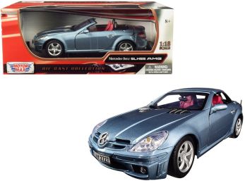 Mercedes Benz SLK 55 AMG with Retractable Roof Silver Blue 1/18 Diecast Model Car by Motormax