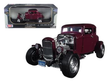 1932 Ford Coupe Burgundy \Timeless Classics\" 1/18 Diecast Model Car by Motormax"""