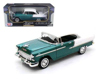 1955 Chevrolet Bel Air Hard Top Metallic Green and White 1/18 Diecast Model Car by Motormax