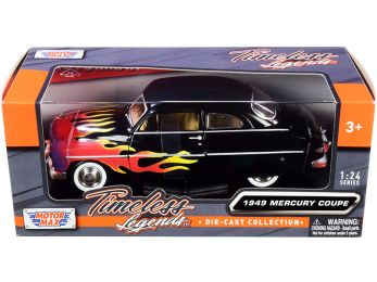 1949 Mercury Coupe Black with Flames \Timeless Legends\" Series 1/24 Diecast Model Car by Motormax"""