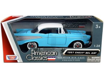 1957 Chevrolet Bel Air Light Blue with White Top \American Classics\" 1/24 Diecast Model Car by Motormax"""
