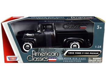 1956 Ford F-100 Pickup Truck Matt Black \American Classics\" 1/24 Diecast Model Car by Motormax"""