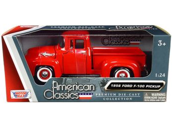 1956 Ford F-100 Pickup Truck Red with Whitewall Tires \American Classics\" 1/24 Diecast Model Car by Motormax"""