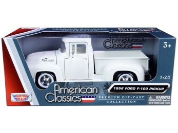 1956 Ford F-100 Pickup Truck White with Whitewall Tires \American Classics\" 1/24 Diecast Model Car by Motormax"""