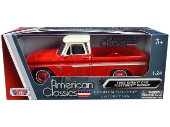 1966 Chevrolet C10 Fleetside Pickup Truck Red with Cream Top \American Classics\" 1/24 Diecast Model Car by Motormax"""