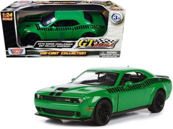 2018 Dodge Challenger SRT Hellcat Widebody Green with Black Stripes \GT Racing\" Series 1/24 Diecast Model Car by Motormax"""