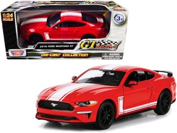 2018 Ford Mustang GT 5.0 Red with White Stripes \GT Racing\" Series 1/24 Diecast Model Car by Motormax"""