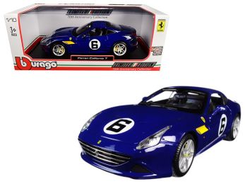Ferrari California T Blue \Sunoco\" #6 70th Anniversary 1/18 Diecast Model Car by Bburago"""