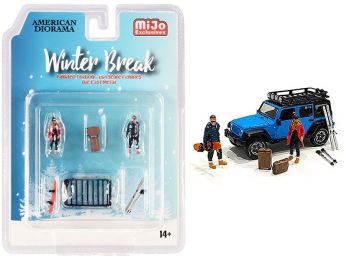 \Winter Break\" Diecast Set of 6 pieces (2 Figurines and 4 Accessories) for 1/64 Scale Models by American Diorama"""