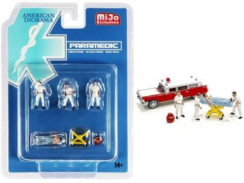 \Paramedic\" 6 piece Diecast Set (4 Figurines and 2 Accessories) for 1/64 Scale Models by American Diorama"""