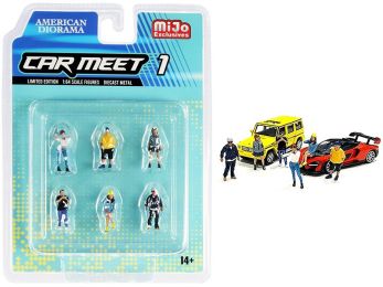 \Car Meet 1\" 6 piece Diecast Figurine Set for 1/64 Scale Models by American Diorama"""