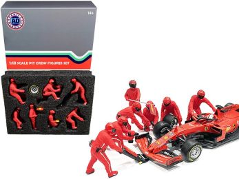 Formula One F1 Pit Crew 7 Figurine Set Team Red for 1/18 Scale Models by American Diorama