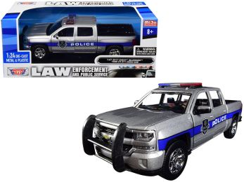 2017 Chevrolet Silverado 1500 LT Z71 Crew Cab Police Silver \Law Enforcement and Public Service\" Series 1/24 Diecast Model Car by Motormax"""