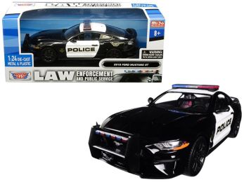 2018 Ford Mustang GT Police Black and White \Law Enforcement and Public Service\" Series 1/24 Diecast Model Car by Motormax"""