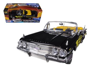 1960 Chevrolet Impala Black With Flames Custom 1/18 Diecast Model Car by Motormax