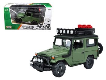 Toyota FJ40 Land Cruiser Matt Green \4x4 Overlanders\" Series 1/24 Diecast Model Car by Motormax"""