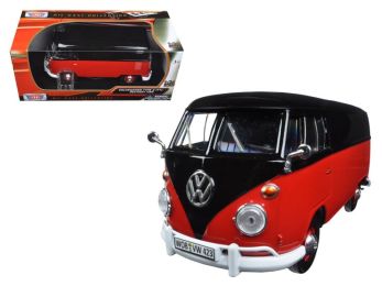 Volkswagen Type 2 (T1) Delivery Van Black and Red 1/24 Diecast Model Car by Motormax