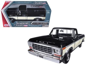 1979 Ford F-150 Pickup Truck 2 Tone Black/Cream 1/24 Diecast Model Car by Motormax