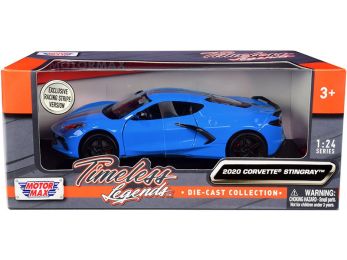 2020 Chevrolet Corvette C8 Stingray Blue with Silver Racing Stripes \Timeless Legends\" 1/24 Diecast Model Car by Motormax"""