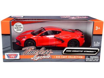 2020 Chevrolet Corvette C8 Stingray Red with Silver Racing Stripes \Timeless Legends\" 1/24 Diecast Model Car by Motormax"""