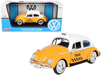 1966 Volkswagen Beetle Taxi Yellow with White Top 1/24 Diecast Model Car by Motormax