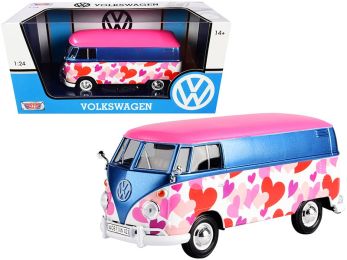 Volkswagen Type 2 (T1) Delivery Van \Love\ Pink and Blue Metallic 1/24 Diecast Model Car by Motormax