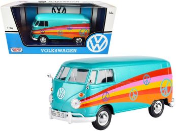 Volkswagen Type 2 (T1) Delivery Van \Peace\ Turquoise Metallic 1/24 Diecast Model Car by Motormax