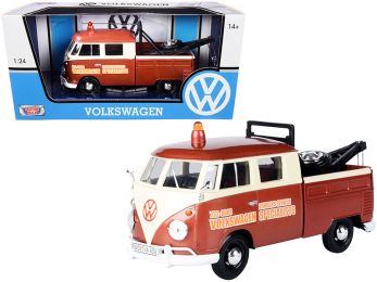 Volkswagen Type 2 (T1) Tow Truck \Volkswagen Specialists\ Brown Metallic and Cream 1/24 Diecast Model Car by Motormax