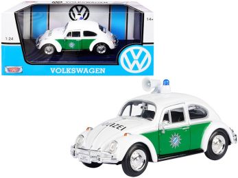 1966 Volkswagen Beetle German Police Car White and Green 1/24 Diecast Model Car by Motormax