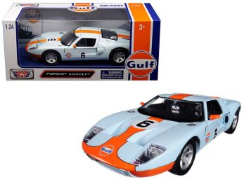 Ford GT Concept #6 with \Gulf\" Livery Light Blue with Orange Stripe 1/24 Diecast Model Car by Motormax"""