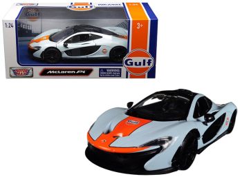 McLaren P1 with \Gulf Oil\" Livery Light Blue with Orange Stripe 1/24 Diecast Model Car by Motormax"""