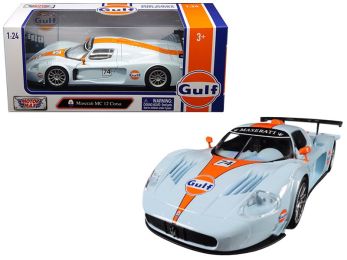 Maserati MC 12 Corsa #74 with \Gulf\" Livery Light Blue with Orange Stripe 1/24 Diecast Model Car by Motormax"""