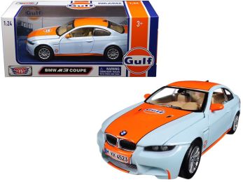 BMW M3 Coupe with \Gulf Oil\" Livery Light Blue with Orange Stripe 1/24 Diecast Model Car by Motormax"""