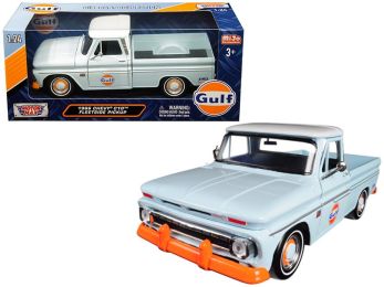 1966 Chevrolet C-10 Fleetside Pickup Truck \Gulf\" Light Blue with White Top 1/24 Diecast Model Car by Motormax"""