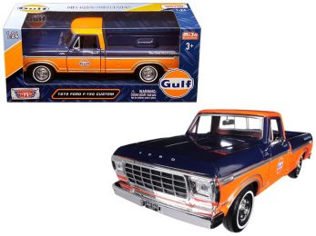 1979 Ford F-150 Custom Pickup Truck \Gulf\" Dark Blue and Orange 1/24 Diecast Model Car by Motormax"""