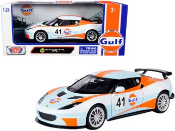 Lotus Evora GT4 #41 Gulf Oil Light Blue with White and Orange Stripes 1/24 Diecast Model Car by Motormax
