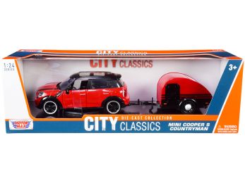Mini Cooper S Countryman with Travel Trailer Red and Black City Classics Series 1/24 Diecast Model Car by Motormax