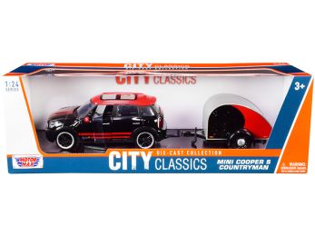 Mini Cooper S Countryman with Travel Trailer Black and Red City Classics Series 1/24 Diecast Model Car by Motormax