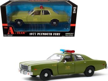 1977 Plymouth Fury \U.S. Army Police\" Army Green \""The A-Team\"" (1983-1987) TV Series 1/24 Diecast Model Car by Greenlight"""