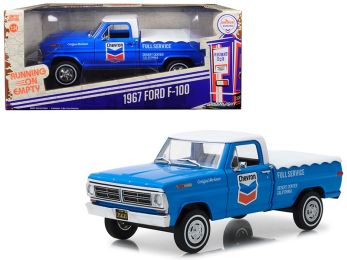 1967 Ford F-100 with Bed Cover \Chevron Full Service\" Blue with White Top Running on Empty Series 1/24 Diecast Model Car by Greenlight"""