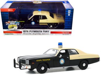 1978 Plymouth Fury \Florida Highway Patrol\" Black and Yellow \""Hot Pursuit\"" 1/24 Diecast Model Car by Greenlight"""