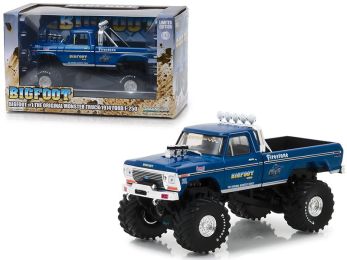 1974 Ford F-250 Ranger XLT Monster Truck Bigfoot #1 \The Original Monster Truck\" Blue \""Kings of Crunch\"" 1/43 Diecast Model Car by Greenlight"""