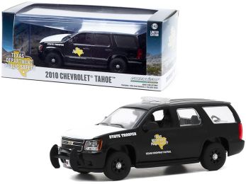 2010 Chevrolet Tahoe Black with White Hood \Texas Highway Patrol State Trooper\" 1/43 Diecast Model Car by Greenlight"""