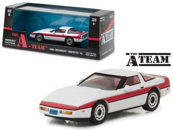 1984 Chevrolet Corvette C4 White with Red Stripe \The A-Team\" (1983-1987) TV Series 1/43 Diecast Model Car by Greenlight"""