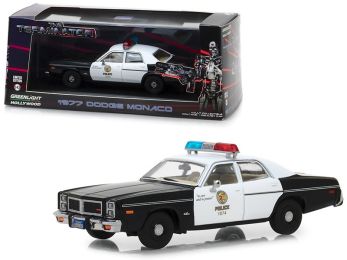 1977 Dodge Monaco Metropolitan Police Black and White \The Terminator\" (1984) Movie 1/43 Diecast Model Car by Greenlight"""