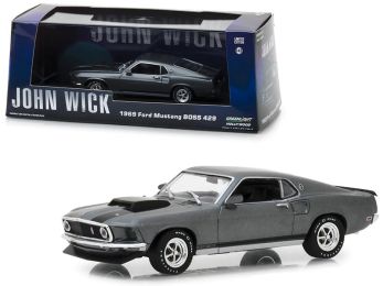 1969 Ford Mustang BOSS 429 Gray with Black Stripes \John Wick\" (2014) Movie 1/43 Diecast Model Car by Greenlight"""