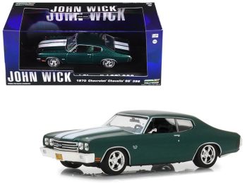 1970 Chevrolet Chevelle SS 396 Green with White Stripes \John Wick\" (2014) Movie 1/43 Diecast Model Car by Greenlight"""
