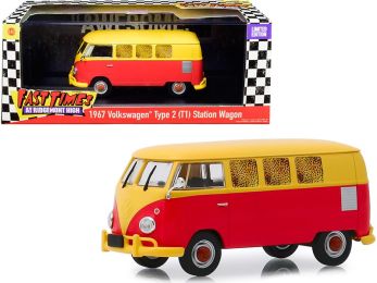 1967 Volkswagen Type 2 (T1) Station Wagon Bus Yellow and Red \Fast Times at Ridgemont High\" (1982) Movie 1/43 Diecast Model by Greenlight"""