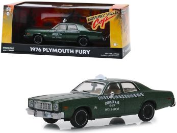 1976 Plymouth Fury Taxi \Checker Cab 069 WO. 3-7000\" Metallic Green \""Beverly Hills Cop\"" (1984) Movie 1/43 Diecast Model Car by Greenlight"""