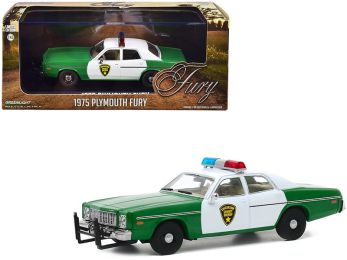 1975 Plymouth Fury \Chickasaw County Sheriff\" Green and White 1/43 Diecast Model Car by Greenlight"""